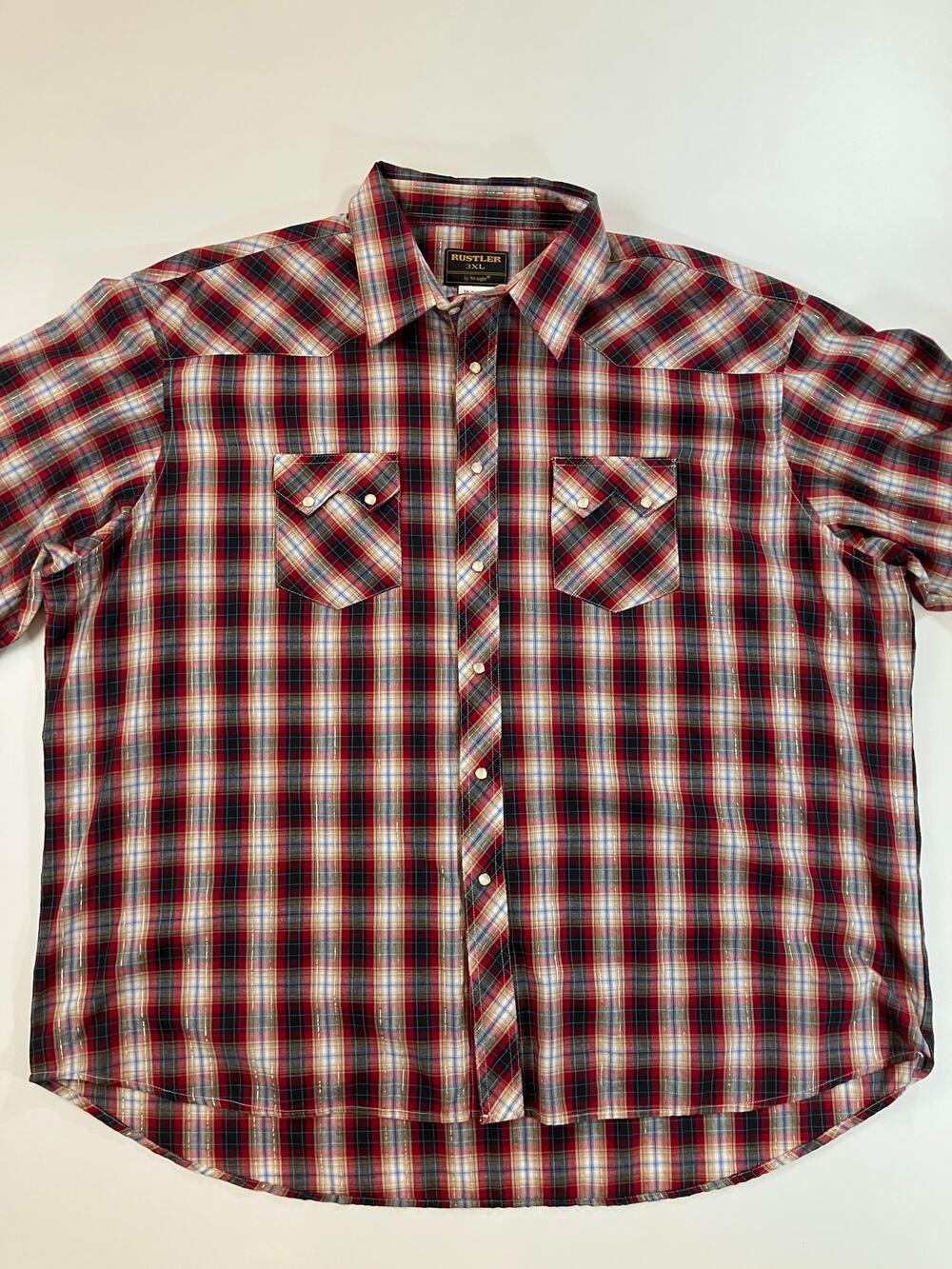 Rustler by Wrangler Men's 3XL Red Plaid Western Pearl Snap Cowboy Shirt